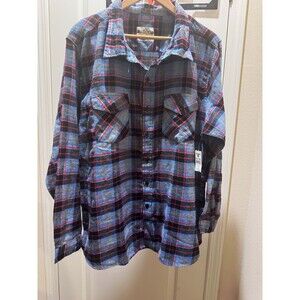 Open Trails Men's 2XL Blue/Black/Red Plaid Flannel Button-Up Point Collar